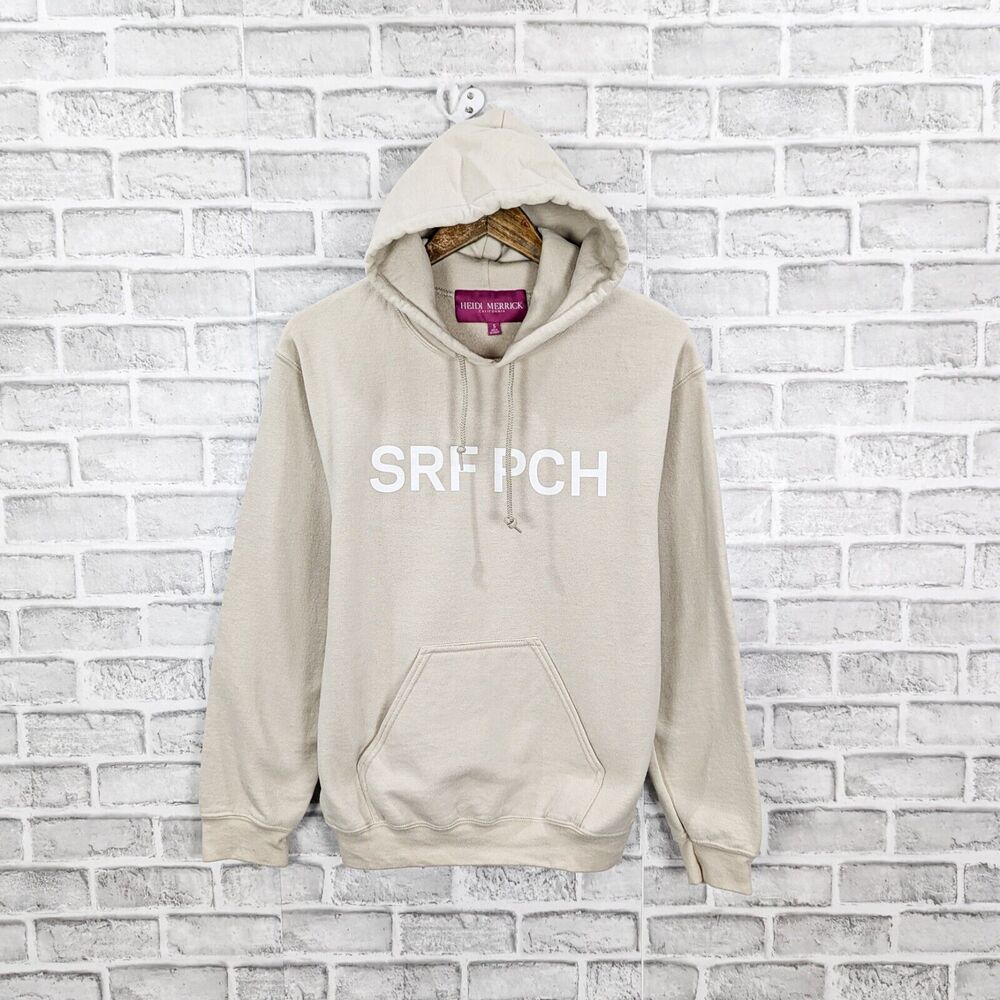 Heidi Merrick SRF PCH print Hoodie fleece sweatshirt in sand beige sz Small